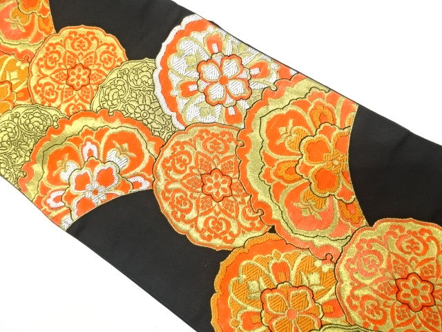 袋帯 明綴れ 金糸 華紋 花菱 唐花模様 青海波 着物 072a u 袋帯 明綴れ